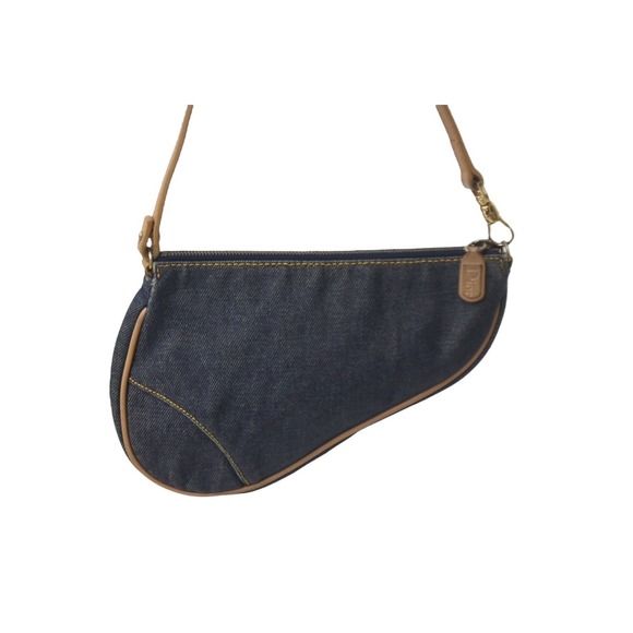 Dior Saddle Denim Mini  Bag Leather Navy Christian Brown - Picture 1 of 8